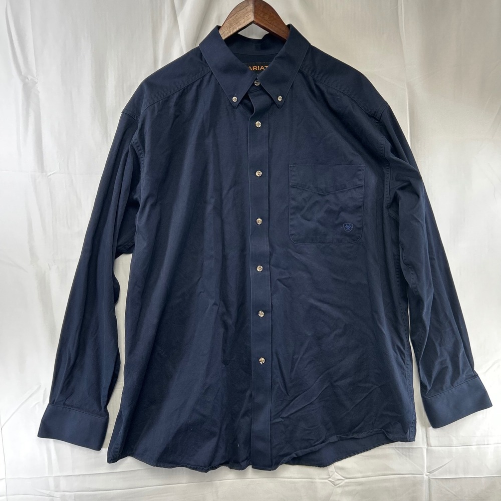 Ariat Button-Down Shirt Mens XL Navy Blue Long Sleeve Cotton Twill Western